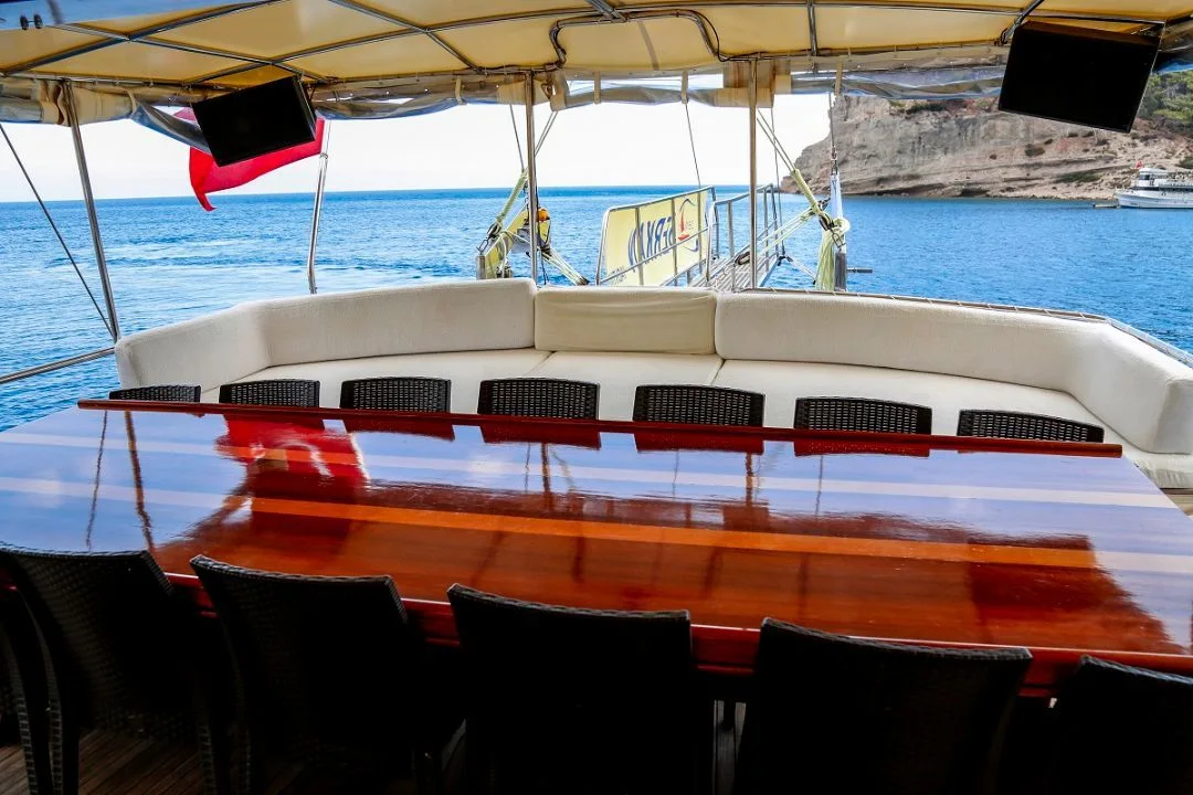 Deck seating aboard Helin Sultan